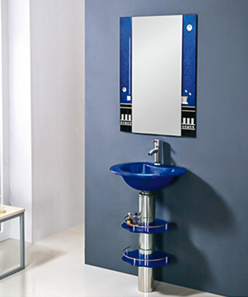 Stainless steel bracket,glass vanity wash basin with stainless steel stand cabinet JH-068
