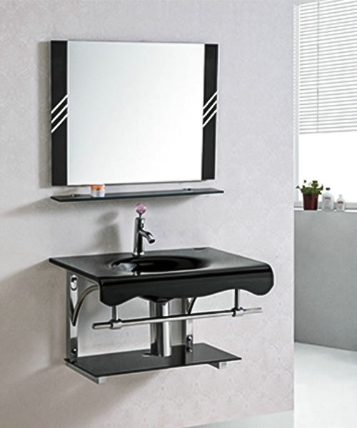 Easy to install, lightweight,glass vanity wash basin with stainless steel stand cabinet JH-3039