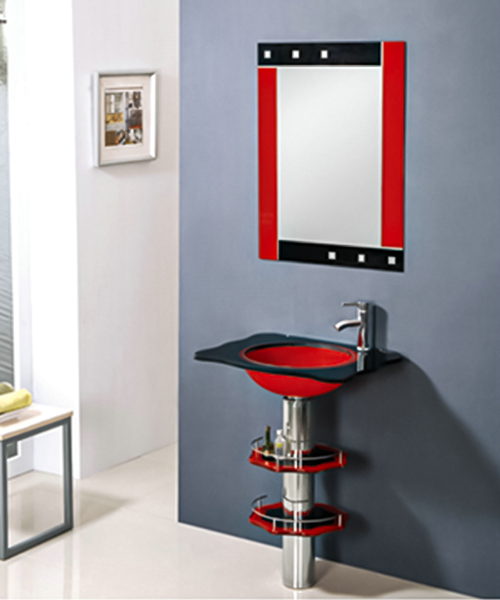 Lightweight,glass vanity wash basin with stainless steel stand cabinet JH-888-1